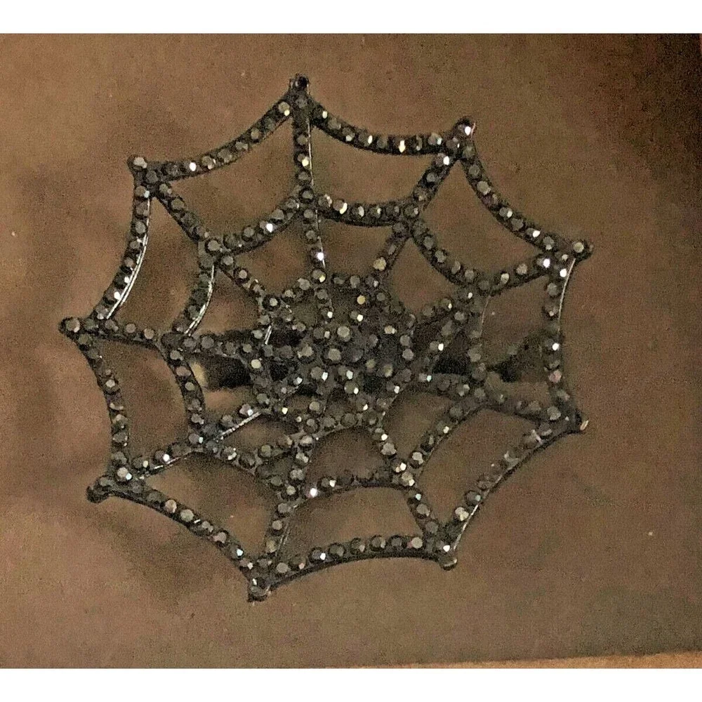 Tahari Home Halloween Napkin Rings Holders Set Of 4 Spider Web Black Rhinestones